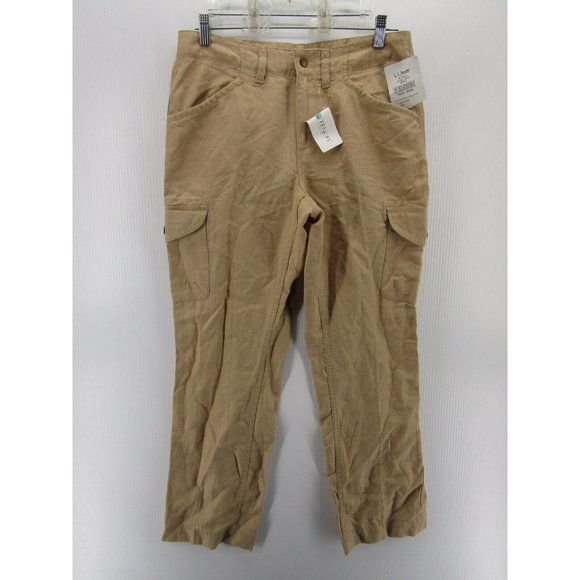 LL Bean Pants 8 Linen Blend Cargo Favorite Fit Hiking Outdoor NEW - Picture 1 of 10